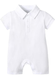 Short Sleeve White Polo Romper