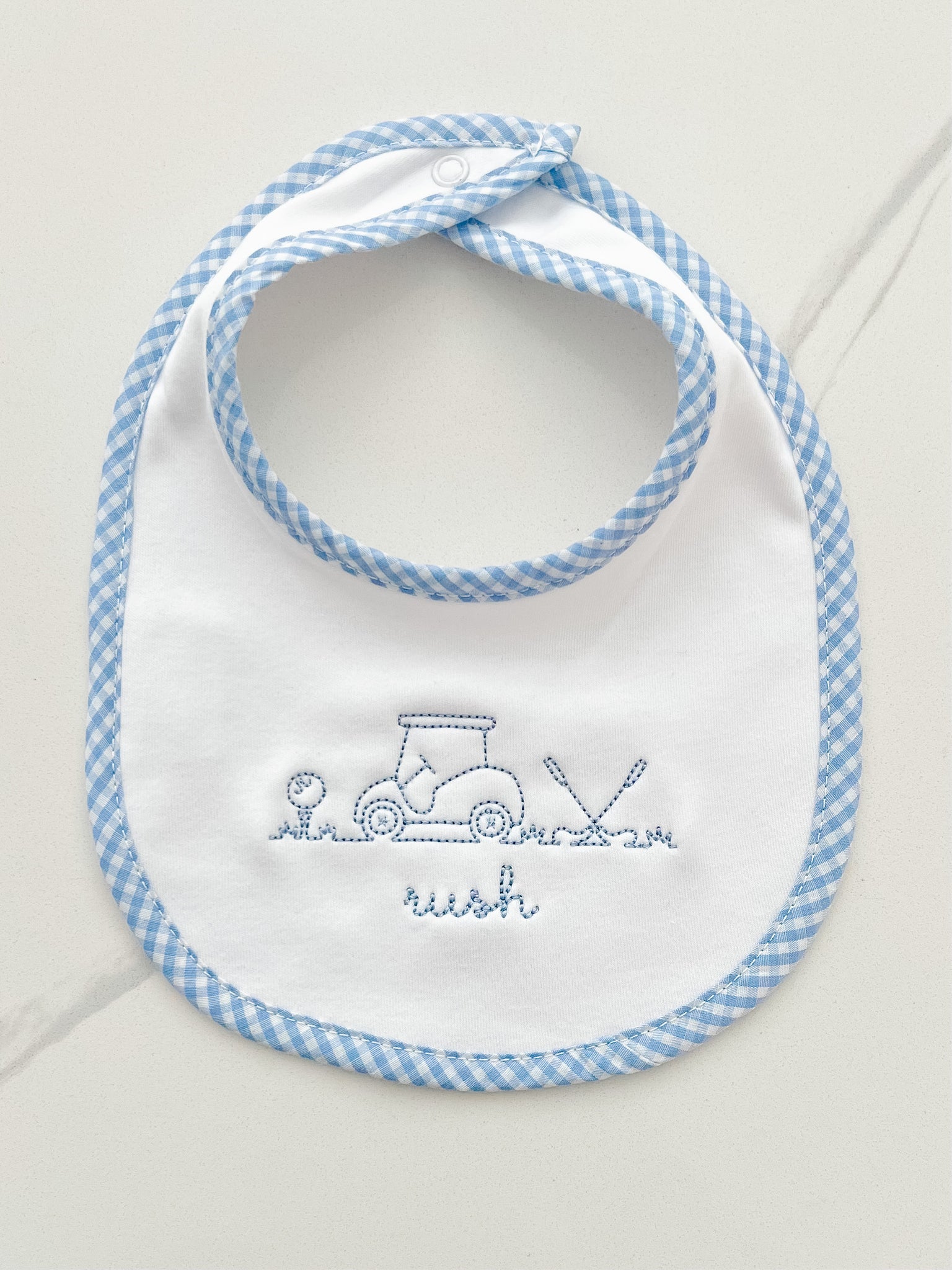 Blue Gingham Trim Bib