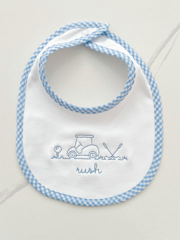 Blue Gingham Trim Bib