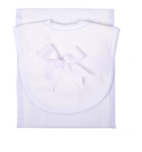 3 Martha's White Seersucker Drooler Bib & Burp Set