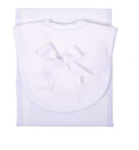 3 Martha's White Seersucker Drooler Bib & Burp Set