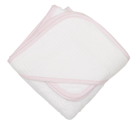 3 Marthas Newborn Hooded Towel + Washcloth Set Pink Seersucker