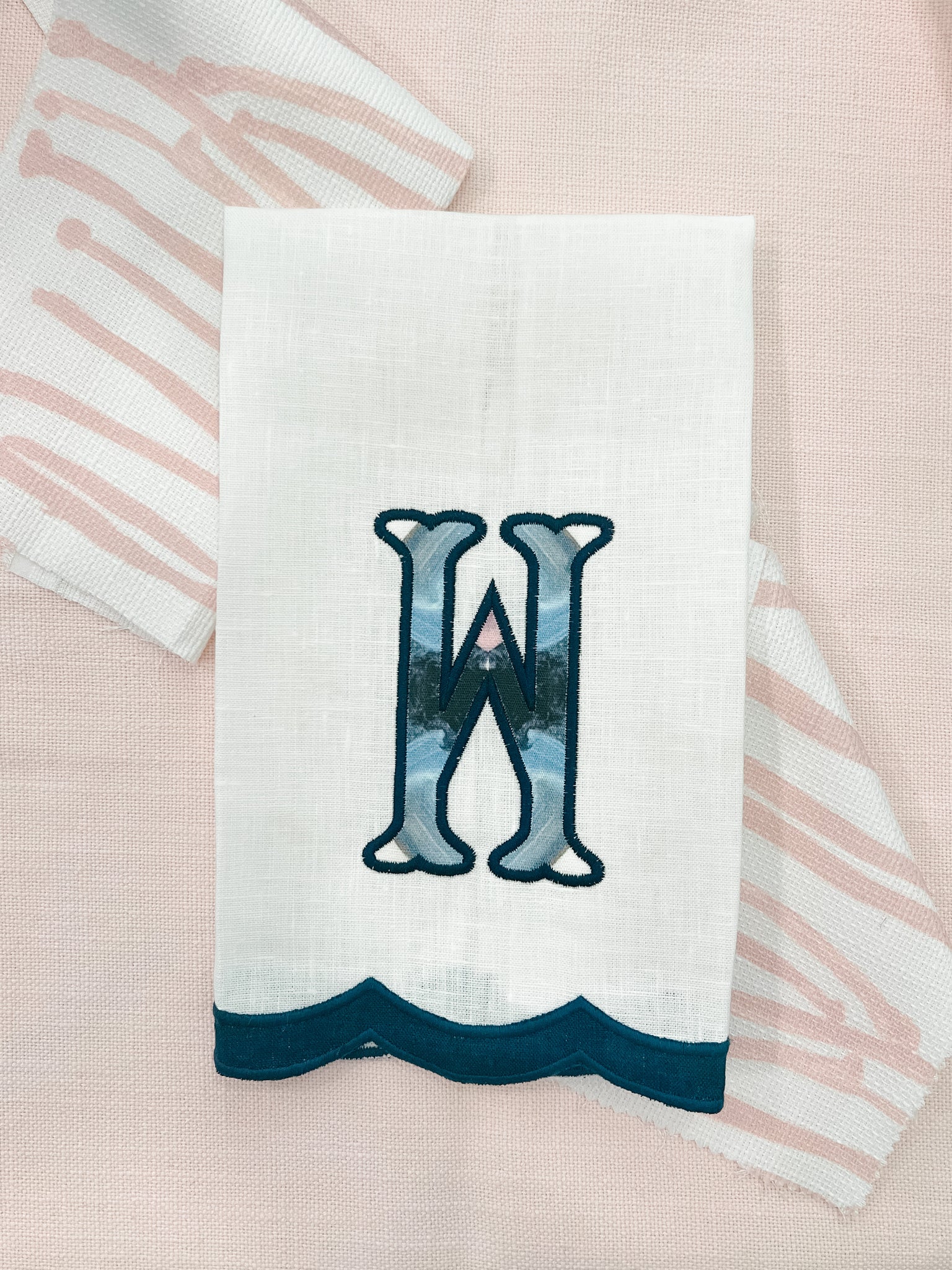 Navy Scallop Guest Towel