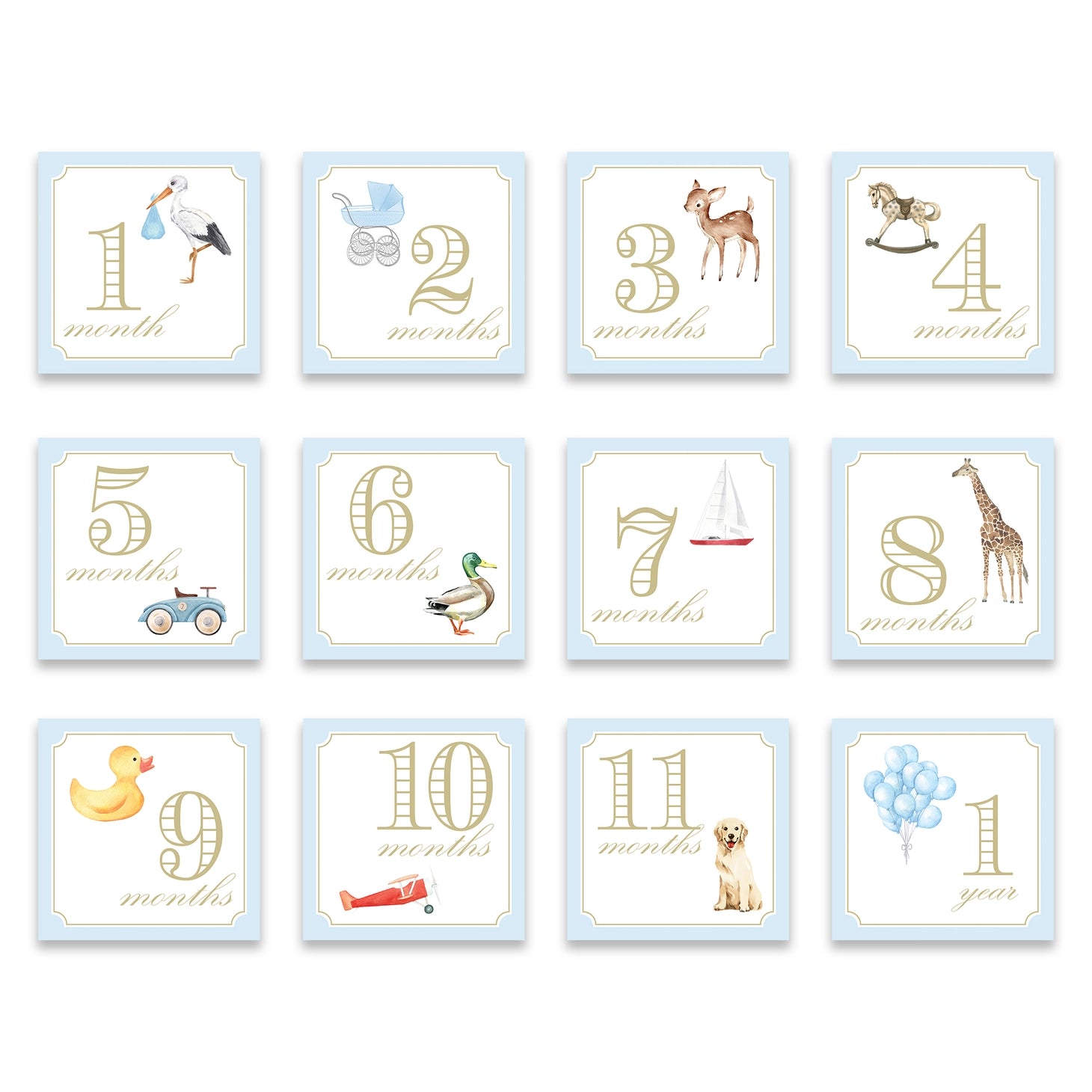 12 Month Milestone Cards - Blue