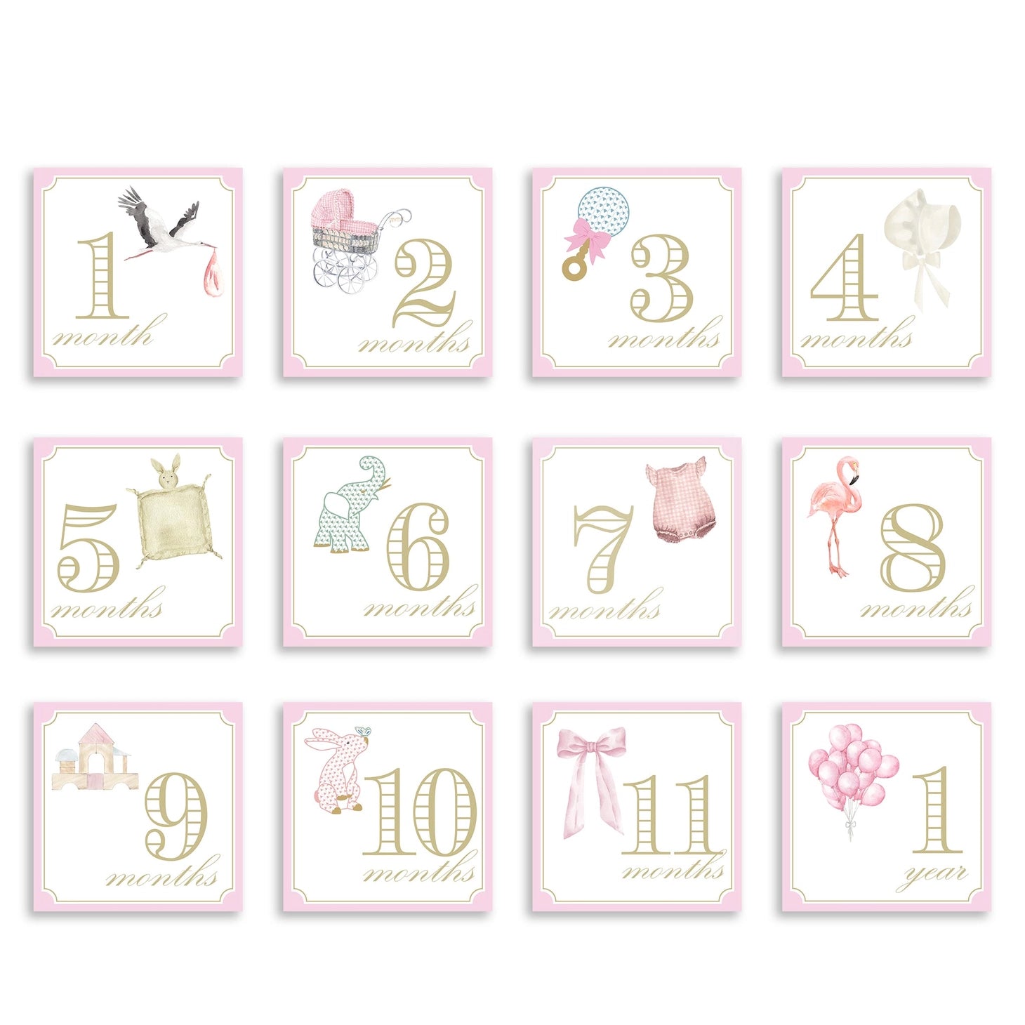 12 Month Milestone Cards - Pink